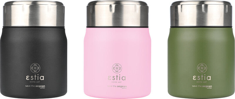 Estia Thermo-Lunchbehälter Lunch Pot – 0,5 l – isoliert, auslaufsicher – Edelstahl – schwarz – Ø 10 × 14 cm