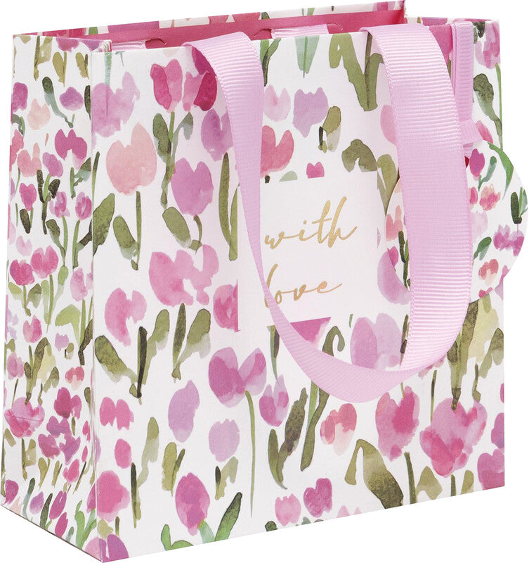 Glick Geschenktasche 'Tulip Tales' – 14 × 6 × 14 cm, Papier, mit Satinband, mehrfarbig