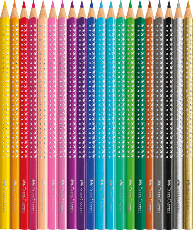 Faber-Castell Aquarellfarbstifte Grip Sparkle – 20 Farben, im Metalletui, mit Spitzer, Ø 3 mm, dreikantig, FSC