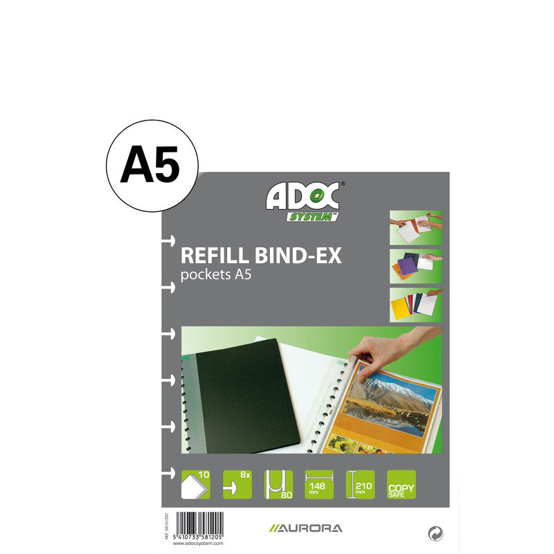 Adoc Ersatzsichttaschen – A5, antireflex, transparent, für Bind-Ex und Personal-Ex Aurora, 10 Stk., 80 µm
