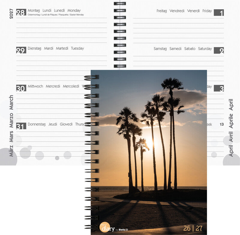 Biella mydiary Schüleragenda – 1 Woche/2 Seiten, Spiralbindung, A5, Aug–Jul, Palms, FSC