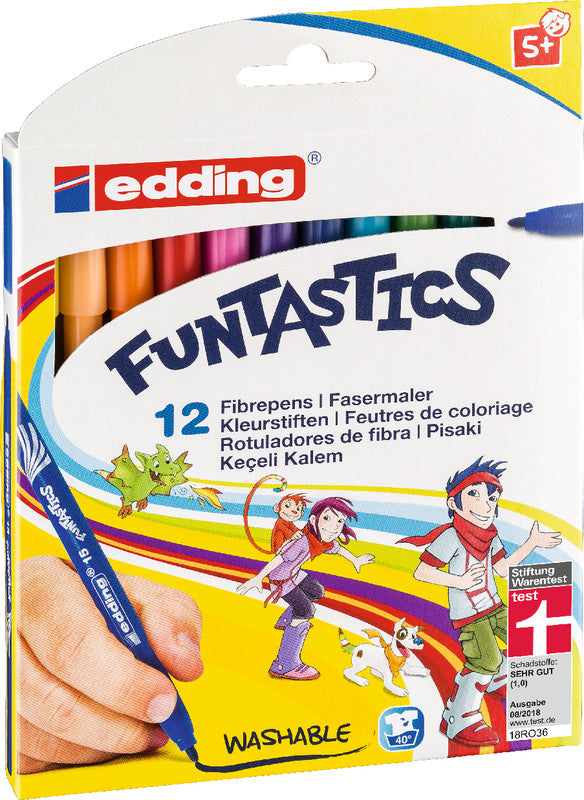 Edding Filzstifte, Strichbreite 1 mm, auswaschbar ab 40 °C, 12 Farben