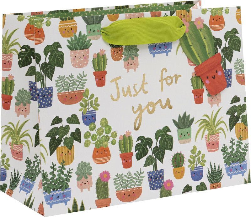 Glick Geschenktasche 'Planty Pals' – 22,5 × 10 × 17,5 cm, Papier, mit Satinband, Folienprägung, mehrfarbig
