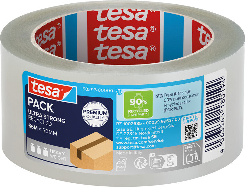 tesa Verpackungsband – 50 mm × 66 m, transparent, stark, eco:plus