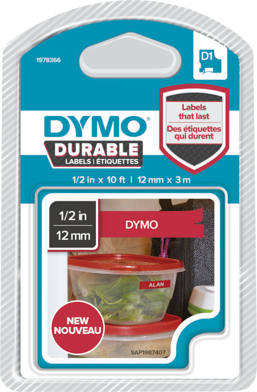 DYMO Schriftband – 12 mm × 3 m, rot, weiss – für LabelManager 160, 210D, 220 und andere