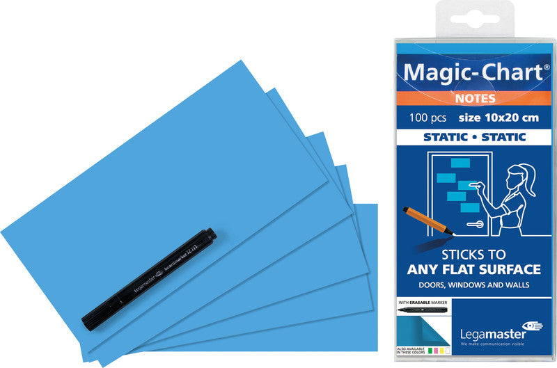 Legamaster Haftnotizen – 100×200 mm – Blau, 100 Blatt, elektrostatisch geladen