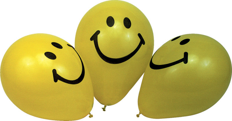 Party Ballone aus Naturkautschuk, gelb, Smiley, Umfang 1000 mm, 20 Stück, abbaubar