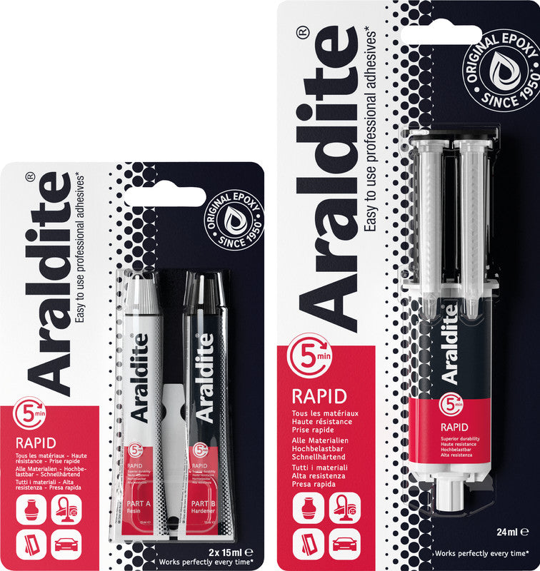 Go-Araldite Araldite Rapid 2K-Kleber – hochbelastbar, wasserfest, für Metall, Holz, Glas, 24 ml, −30 bis +65 °C
