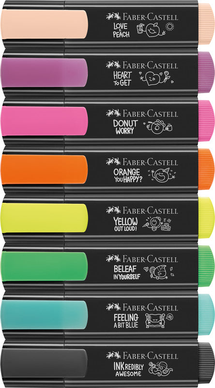 Faber-Castell 46 Graffiti Textmarker Set 8 Farben – Keilspitze, 1–5 mm, nachfüllbar