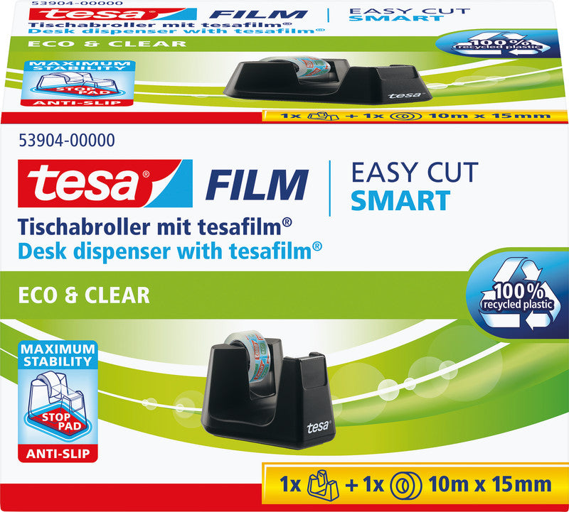 tesa Tischabroller – für Rollenbreite bis 19 mm, für Bandlänge bis 33 m, für Kern 1", rutschfest, Metallmesser