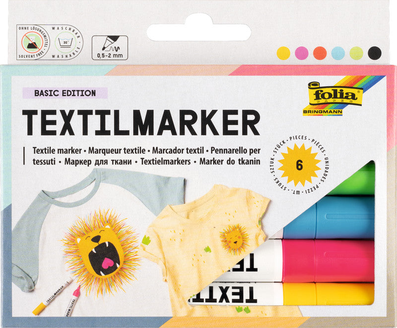 Folia Textilmalstifte – sortiert, 6er Set