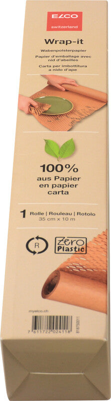 Elco Papierpolster-Wrap, Wabenpolsterpapier – 350 mm × 10 m – 80 g/m2 – Papier, braun