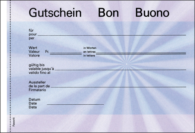Favorit Formularblock – Geschenk-Gutscheine, mehrsprachig, 25 Blatt, A6, 150 g/m²