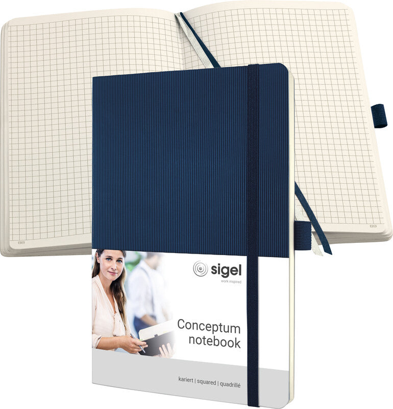 Sigel Notizbuch A5, kariert, 5 mm, Fadenheftung, 194 Seiten, 80 g/m² – Mitternachtsblau