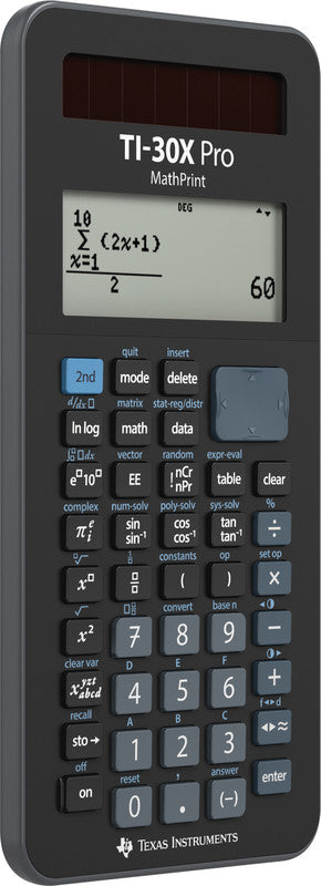 Texas Instruments Taschenrechner TI-30X Pro MathPrint – 11-stellig, 4-zeiliges LCD, Solar + Batterie, schwarz, 80×184×17 mm