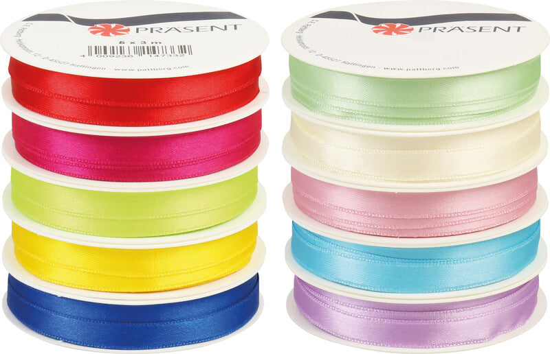 Präsent Geschenkband – Pastell – 5 Bänder – Kunststoff, 10 mm × 3 m