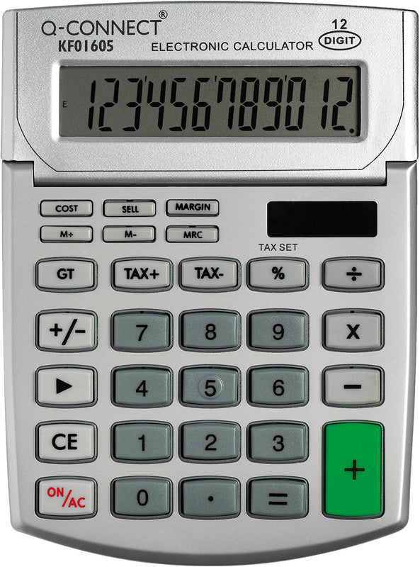 Q-CONNECT Tischrechner KF01605 – 12-stellig, LCD, Steuer/Margen, Solar