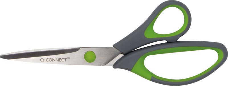 Q-connect Universalschere – Edelstahl, für Rechts- und Linkshänder, spitz, Softgrip, Kunststoffgriffe, grün