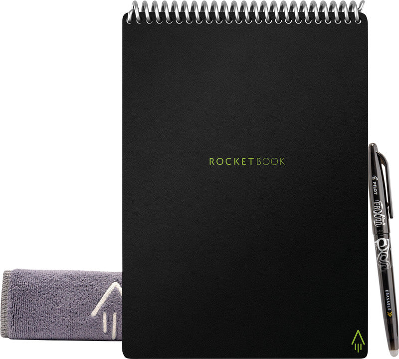 Rocketbook Spiralblock A5, punktkariert, Spiralbindung, Hardcover, 18 Blatt – schwarz, für ROCKETBOOK App