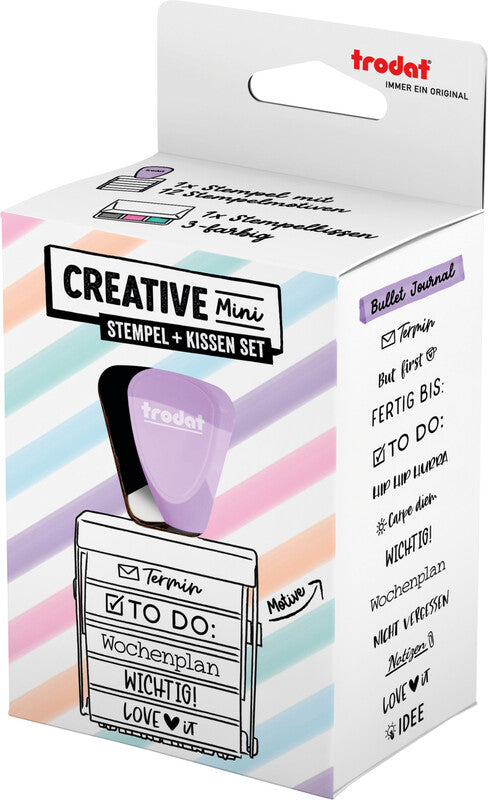 Trodat Bullet Journal Motivstempel, selbstfärbend, 12 Motive, 30 × 5 mm, Kissen sortiert, deutsch