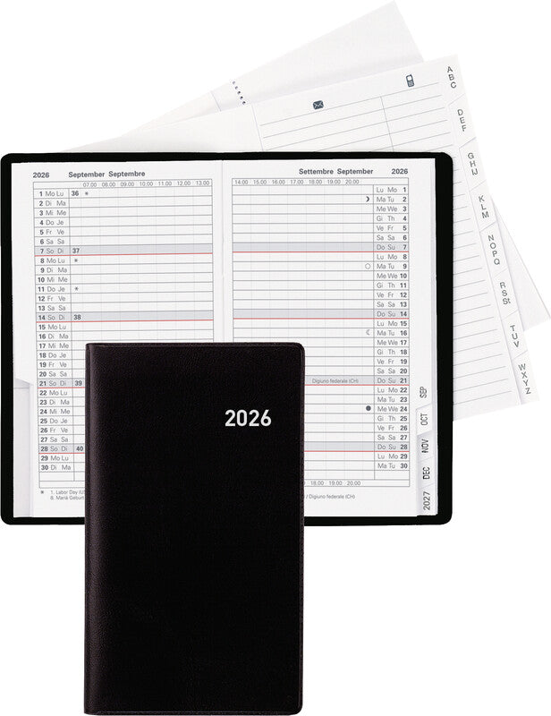 Biella Planer Paris Agenda – 1 Monat/2 Seiten, geheftet, 7,5 × 12,6 cm, 15 Monate Okt–Dez, mehrsprachig, PEFC