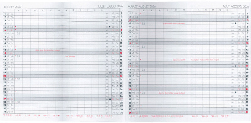 Biella Kalender-Einlage – 6 Monate/1 Seite, 8,7 × 15,3 cm, 2026, FSC