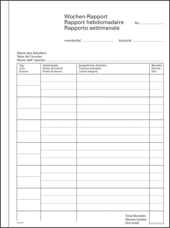 Favorit Formularblock – Wochen-Rapporte, Deutsch, Französisch, Italienisch, 50 Blatt, A5