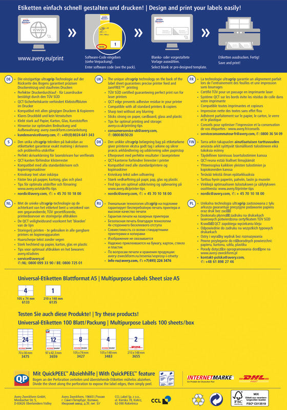 Avery Schuletiketten – rechteckig, Papier, permanent haftend