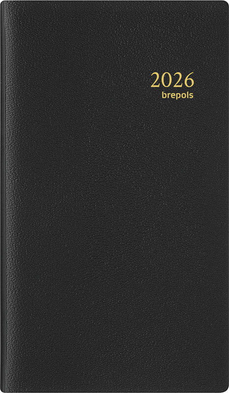 Brepols Interplan 736 Agenda – 1 Woche/2 Seiten, Spiralbindung, 9 × 16 cm, 2026, mehrsprachig, schwarz, FSC