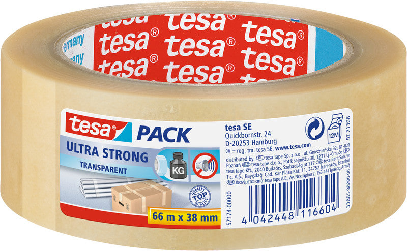 tesa Vinylband – 38 mm × 66 m, transparent, stark