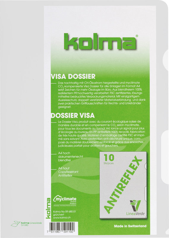 Kolma Sichtmappe A4 – transparent, Kunststoff, matt, 110 µm, 10er-Pack