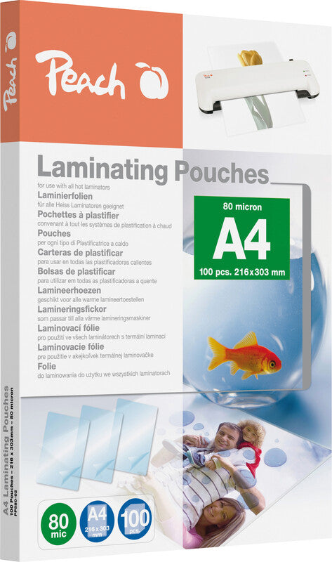 Peach Laminierfolien A4, glänzend – 80 µm, 216 × 303 mm, 100 Stk.