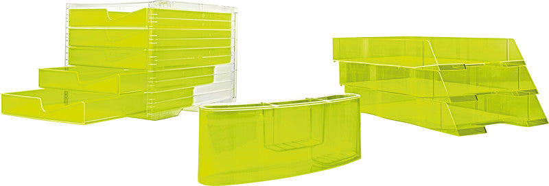 Styro Briefkorb – mit Griffausschnitt, mit Beschriftungsfeld, glänzend, neongelb, B 255 × H 62 × T 360 mm