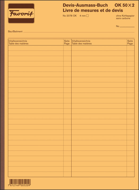 Favorit Formularblock – Devis-Ausmass, mehrsprachig, 50 Blatt, A4