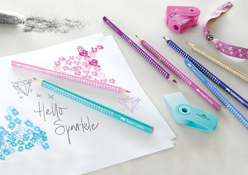 Faber-Castell Aquarellfarbstifte Grip Sparkle – 20 Farben, im Metalletui, mit Spitzer, Ø 3 mm, dreikantig, FSC