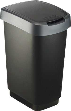 Rotho Abfallcontainer – 10 l – mit Deckel – Kunststoff, Silber – B × H × T 181 × 330 × 248 mm