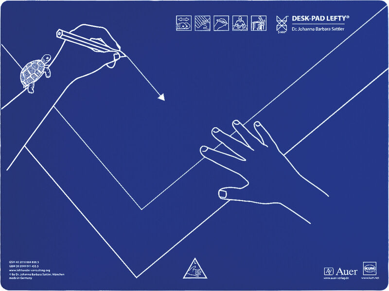 Kum Schreibtischunterlage Lefty – 350 × 400 mm, Kunststoff, Blau, für Linkshänder