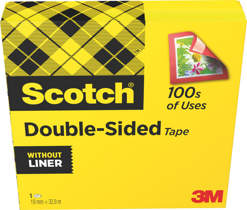 Scotch Doppelseitiges Klebeband 665 – permanent, Zelluloseacetat, 19 mm × 33 m, transparent, Kern Ø 75 mm