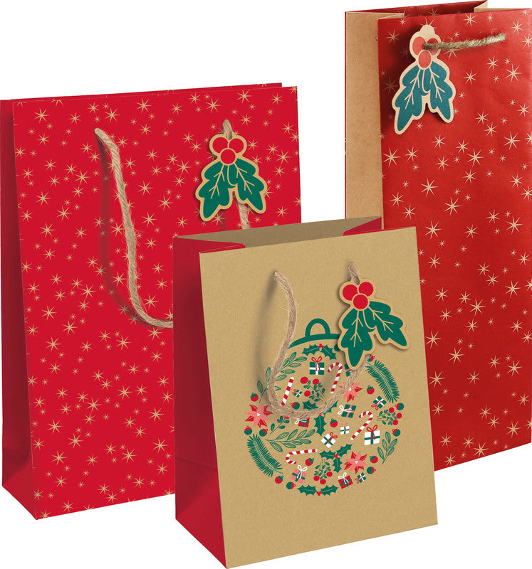 Clairefontaine Tragetasche – Holly (Weihnachten) – mit Kordel und Anhänger – 265 × 330 × 140 mm
