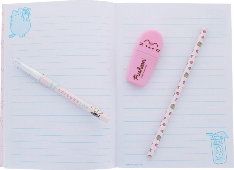 Pusheen Schreibset – 7-teilig – mit Kugelschreiber, Bleistift, Textmarker – im Etui – mehrfarbig