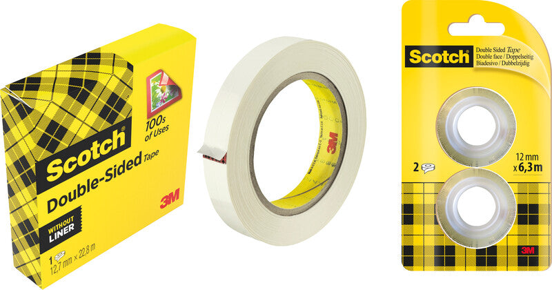 Scotch Doppelseitiges Klebeband 665 – permanent, Zelluloseacetat, 12 mm × 33 m, transparent, Kern Ø 75 mm