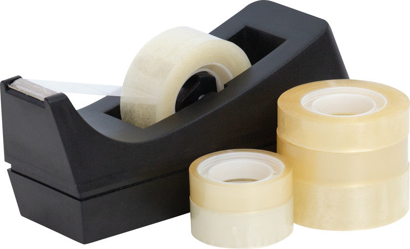 Q-Connect Tischabroller – für Rollenbreite bis 19 mm, für Bandlänge bis 33 m, rutschfest, Metallmesser