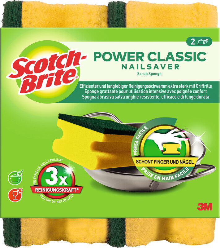 Scotch-Brite Universalschwamm Classic – Kunststoff, 9 × 7 × 4,5 cm, Gelb, für Metallbehälter, Pfannen, Grills