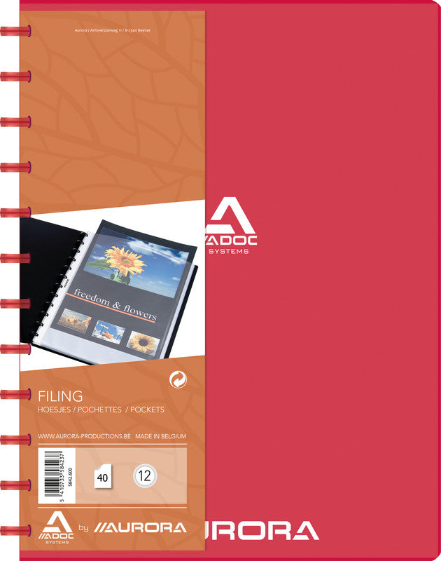 Adoc Bind-Ex Aurora Sichtbuch – 40 Sichttaschen, A4, austauschbar, genarbt, antireflex, rot, Kunststoff