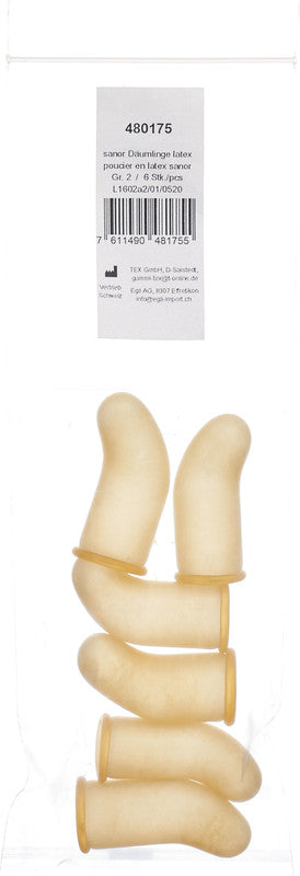 Sanor Fingerverband Däumlinge – hypoallergen – beige – Kunststoff – für Daumen – Ø 20 × 50–60 mm – 6 Stk.