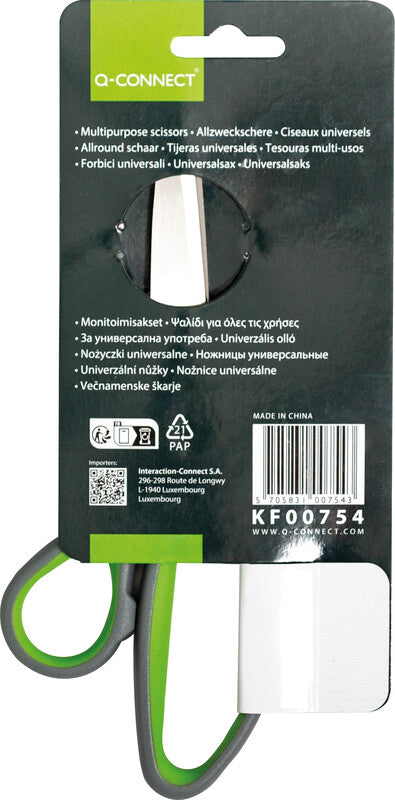 Q-connect Universalschere – Edelstahl, für Rechts- und Linkshänder, spitz, Softgrip, Kunststoffgriffe, grün