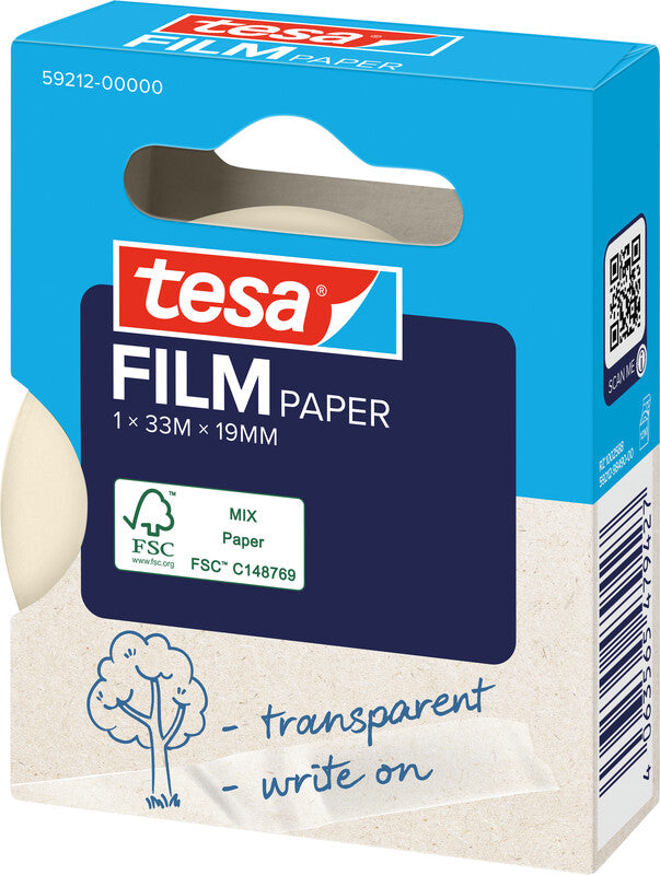 TESA Büro-Klebeband – permanent, klar, Papier, 19 mm × 33 m, 1 Rolle
