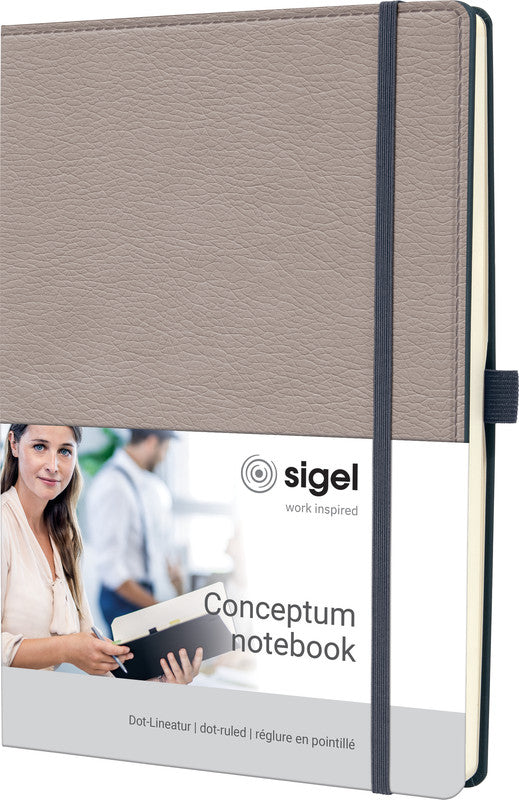 Sigel Notizbuch, 187 × 280 mm, punktkariert, Fadenheftung, 194 Seiten, 80 g/m² – beige