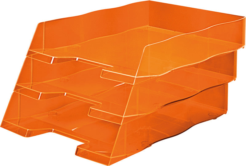 Styro Briefkorb – mit Griffausschnitt, mit Beschriftungsfeld, glänzend, orange, B 255 × H 62 × T 360 mm