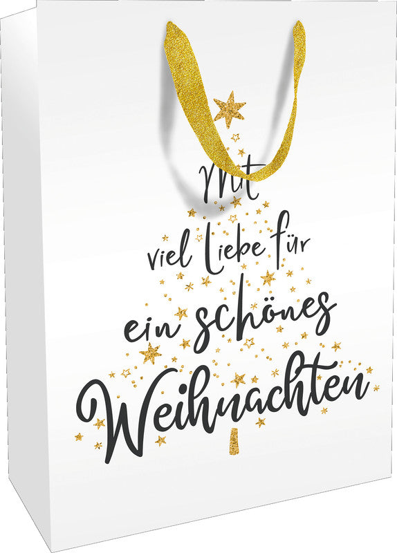 Braun + company Tragetasche – Weihnachten, Mit Euch – Papier, Weiss – 260 × 360 × 130 mm – Heissfolienprägung